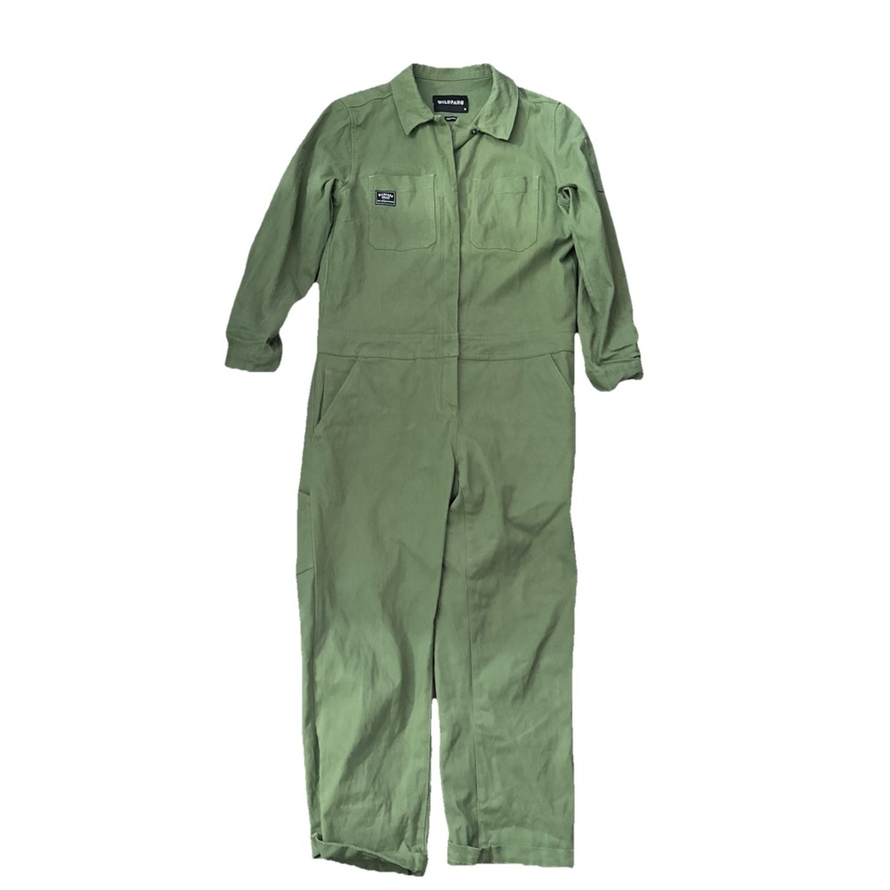 Wildfang Essential Long Sleeve Coverall Size M Olive Cotton Yellow Stitches $188